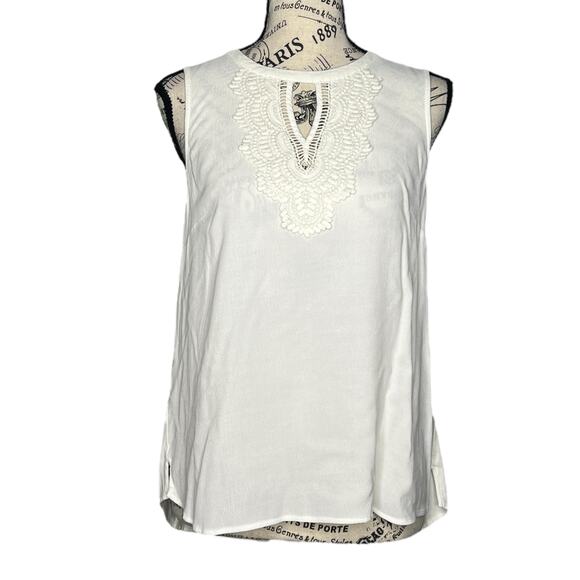 Daniel Rainn (M) Quin Keyhole Crochet Top - Stitch Fix Mixed Material Blouse - Picture 1 of 13